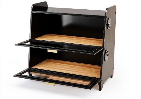 SNTD Bread Box - Kitchen Countertop Bread Storage Container with Bamboo Cutting Board, Adjustable Vent Hole Dials, Black-8