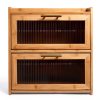 Extra Large Bamboo Bread Box Gennua Kitchen Dual Layer Storage-3