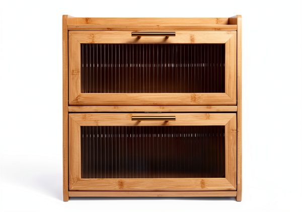Extra Large Bamboo Bread Box Gennua Kitchen Dual Layer Storage-3