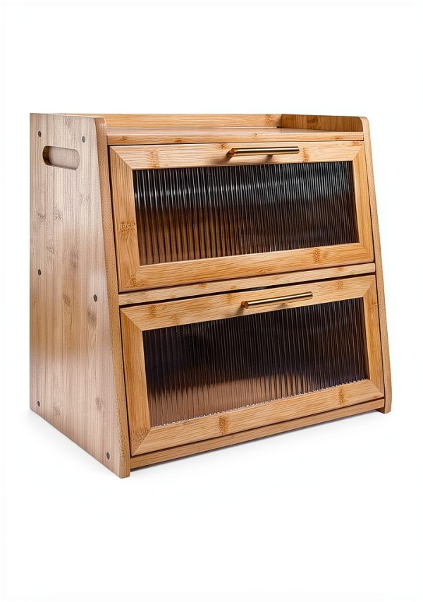 Extra Large Bamboo Bread Box Gennua Kitchen Dual Layer Storage-6