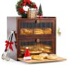 Bread Box MEEPO Large 100% Bamboo Double Layer with Cutting Board-0