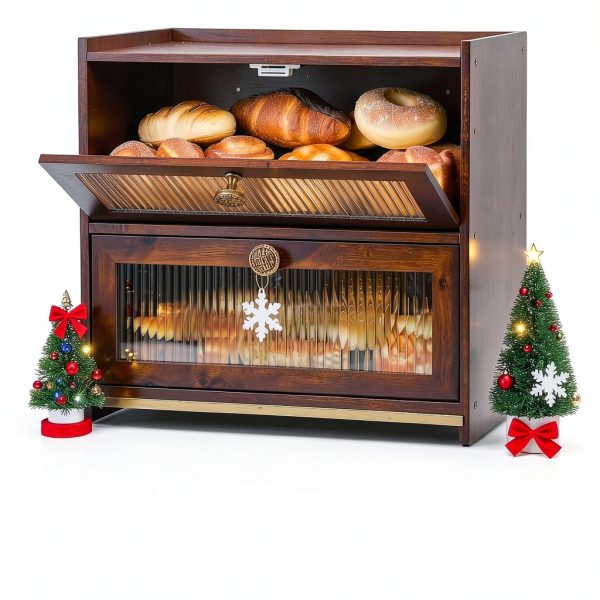 Bread Box MEEPO Large 100% Bamboo Double Layer with Cutting Board-1
