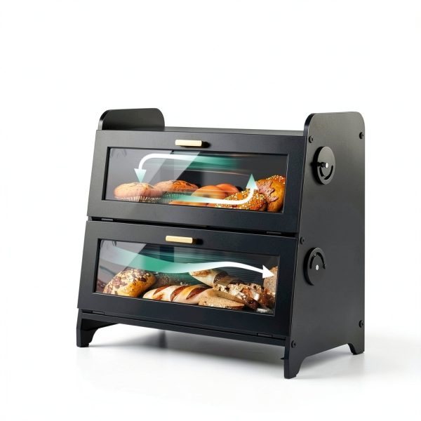 SNTD Bread Box - Kitchen Countertop Bread Storage Container with Bamboo Cutting Board, Adjustable Vent Hole Dials, Black-2