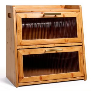 Extra Large Bamboo Bread Box Gennua Kitchen Dual Layer Storage-0