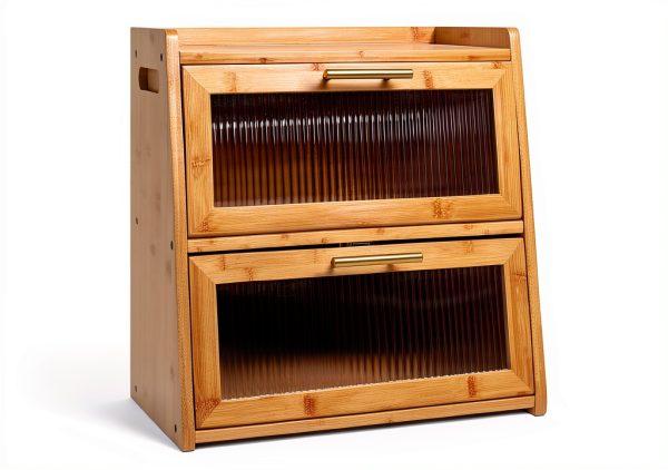 Extra Large Bamboo Bread Box Gennua Kitchen Dual Layer Storage-0