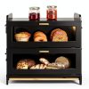 SNTD Bread Box - Kitchen Countertop Bread Storage Container with Bamboo Cutting Board, Adjustable Vent Hole Dials, Black-1
