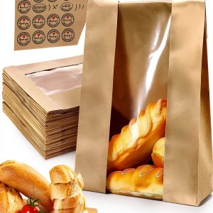Kraft Sourdough Bread Bags QPEY 50 Pack 13.7x8.2in Thick Clear Window-0