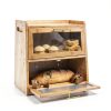 Extra Large Bamboo Bread Box Gennua Kitchen Dual Layer Storage-2