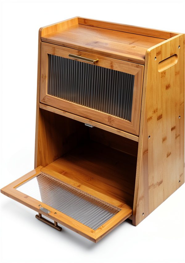Extra Large Bamboo Bread Box Gennua Kitchen Dual Layer Storage-4