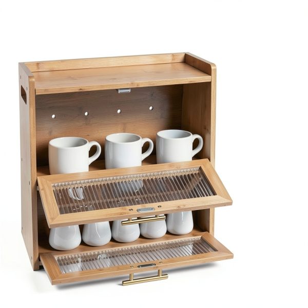 Extra Large Bamboo Bread Box Gennua Kitchen Dual Layer Storage-5