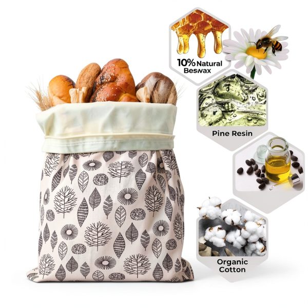 OHIYO Reusable Beeswax Bread Bags for Freezer & Refrigerator, 17"×13" Natural Beeswax-Lined Cotton Storage Bags Airtight Freshness Keeper for Homemade, Bakery Essentials (2 Pack)-3