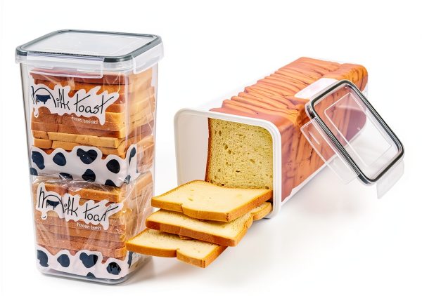 Tiawudi 2 Pack Bread Box, Plastic Bread Container, Bread Storage for Kitchen Counter, Bread Keeper with Airtight Lid, Tall Bread Saver, Sandwich Bread Holder, 5.6 Qt / 5.3L Each-2
